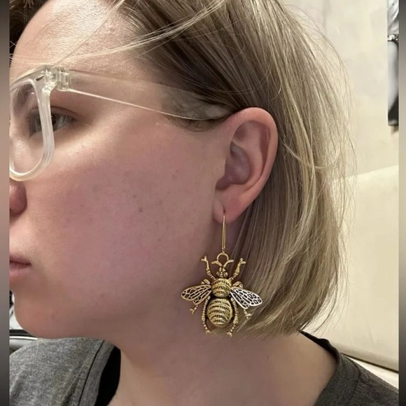 Anthropologie Queen Bee Lucky Gold Earrings - Picture 5 of 13
